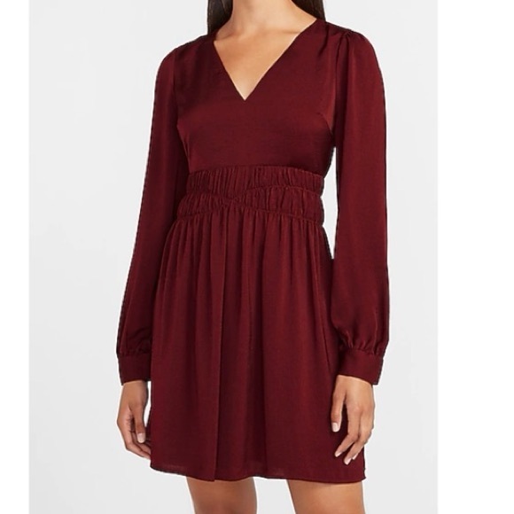 NWOT EXPRESS Long Sleeve Smocked Waist Dress - Picture 1 of 11